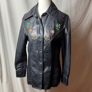 Vintage Embroidered Black Shirt Jacket